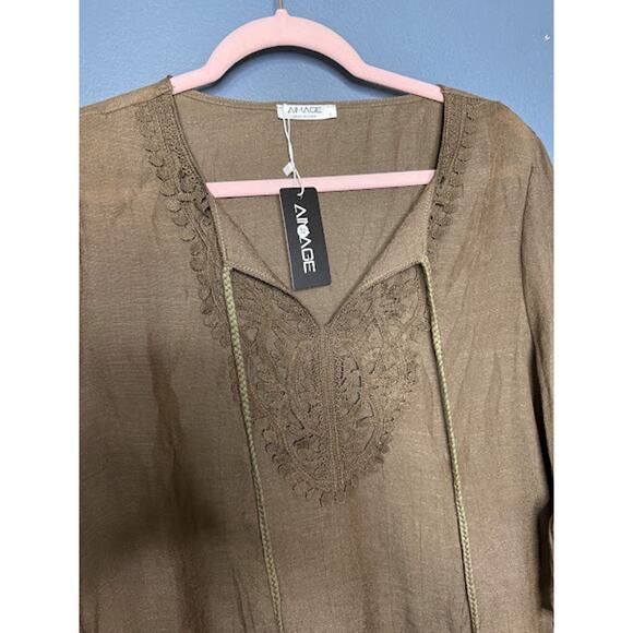 AI'MAGE Swimsuit Cover Up Women's Size Small New with Tags Brown Puff Sleeve - Picture 4 of 7